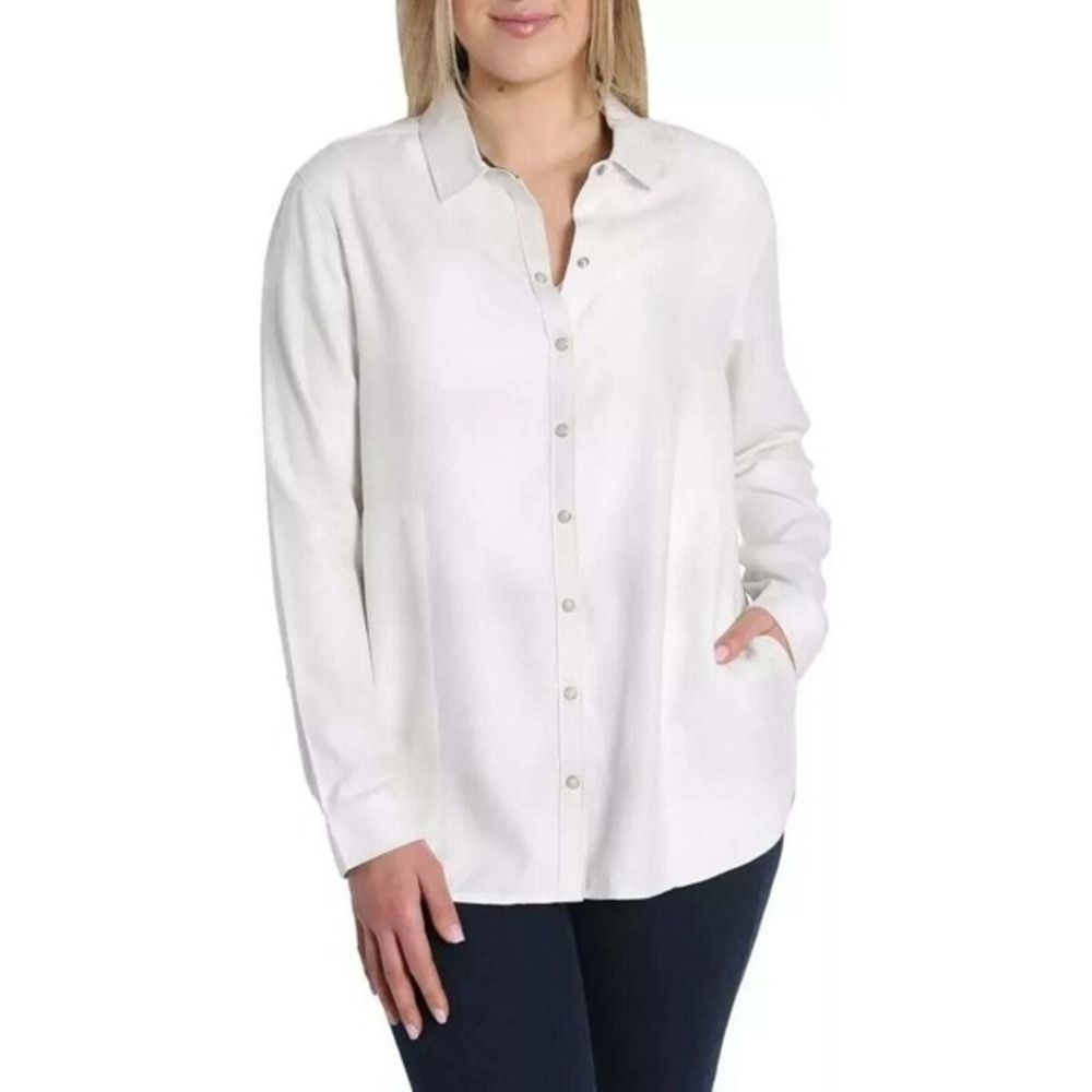 Women's Jachs Girlfriend Super Soft Feel Flannel Shirt Off-White Large New!